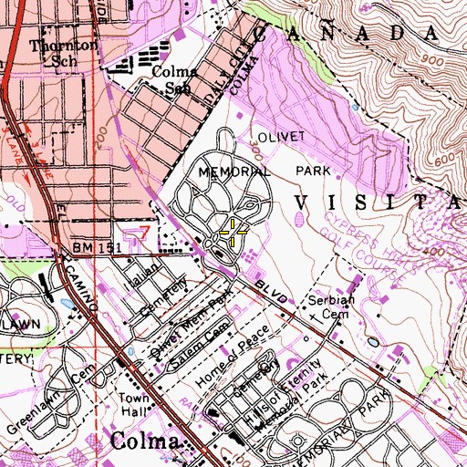 Topographic Map of Olivet Memorial Park, CA