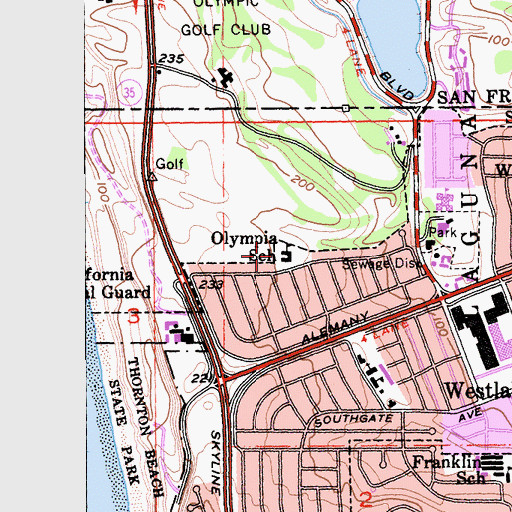 Topographic Map of Olympia School, CA