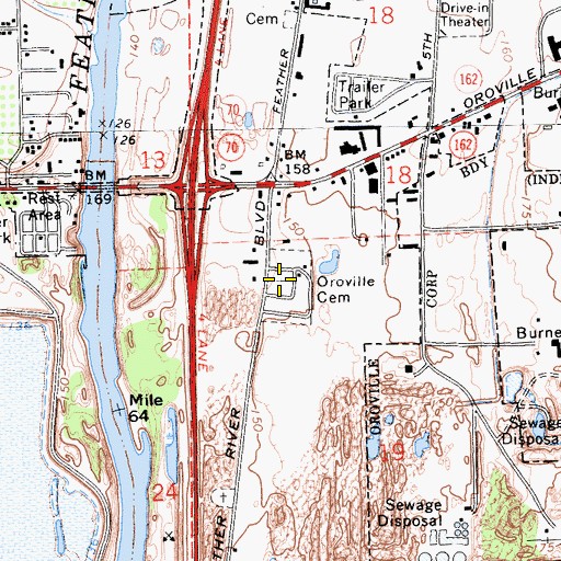 Topographic Map of Oroville Cemetery, CA