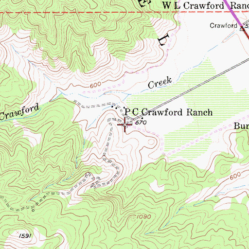 Topographic Map of P C Crawford Ranch, CA