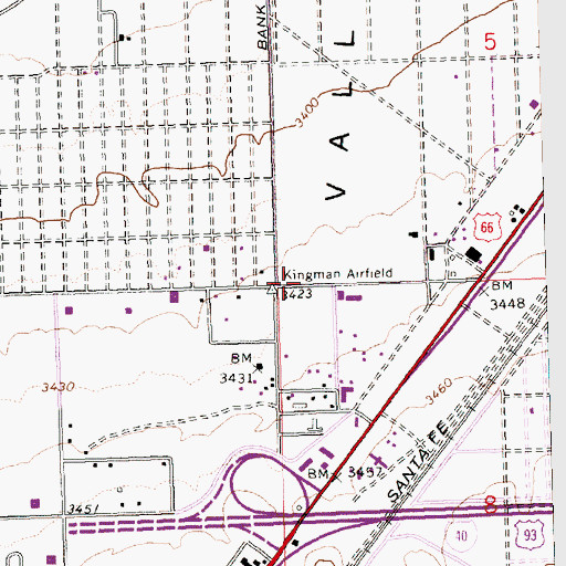 Topographic Map of Kingman Airfield (historical), AZ