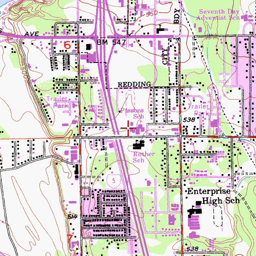 Topographic Map of Parsons Junior High School, CA