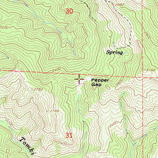 Topographic Map of Pepper Gap, CA