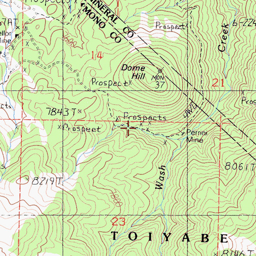 Topographic Map of Perrini Mine, CA