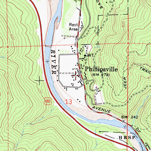 Topographic Map of Phillipsville, CA