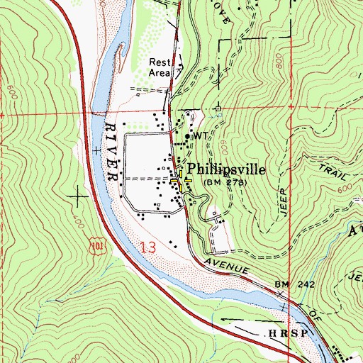 Topographic Map of Phillipsville, CA