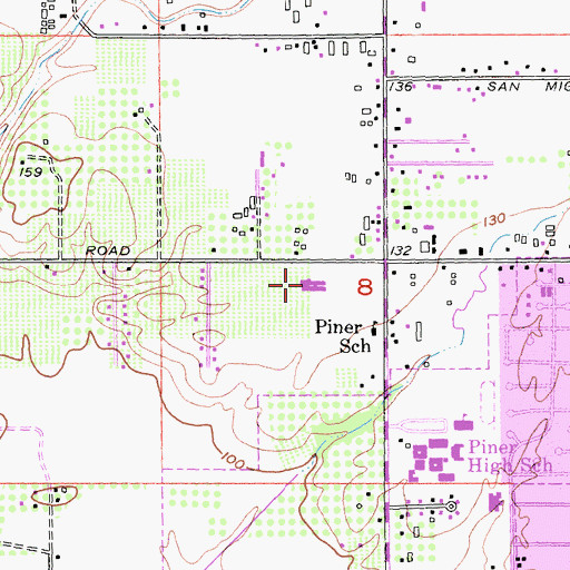 Topographic Map of Piner Elementary School, CA