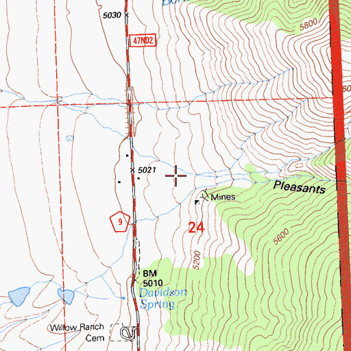 Topographic Map of Pleasants Canyon, CA