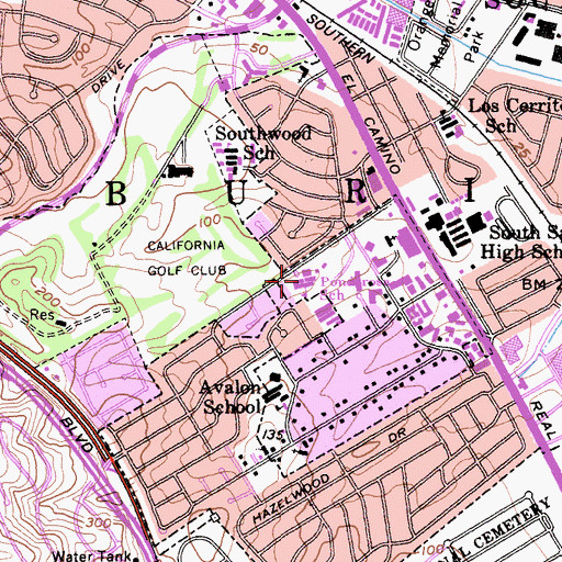 Topographic Map of Ponderosa Elementary School, CA