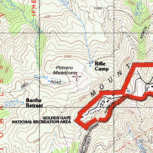 Topographic Map of Potrero Meadows, CA