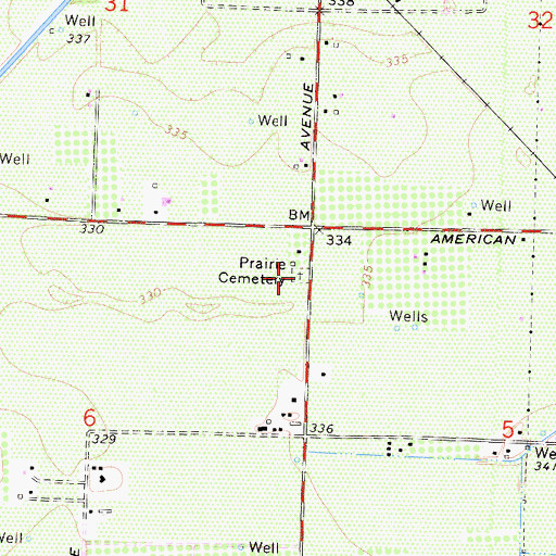 Topographic Map of Prairie Cemetery, CA