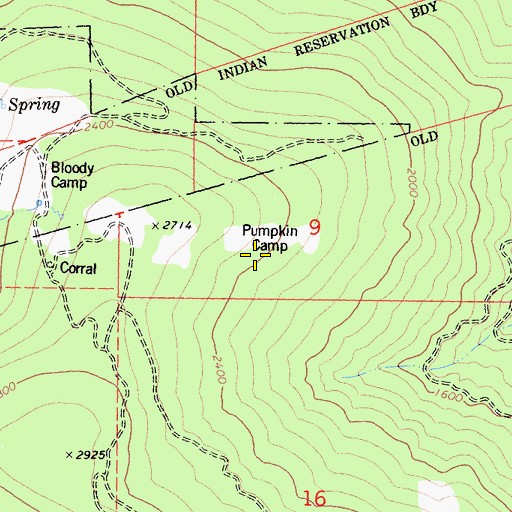 Topographic Map of Pumpkin Camp, CA