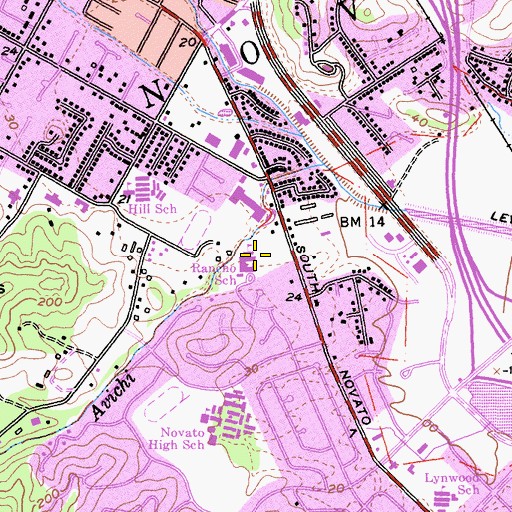 Topographic Map of Rancho Elementary School, CA