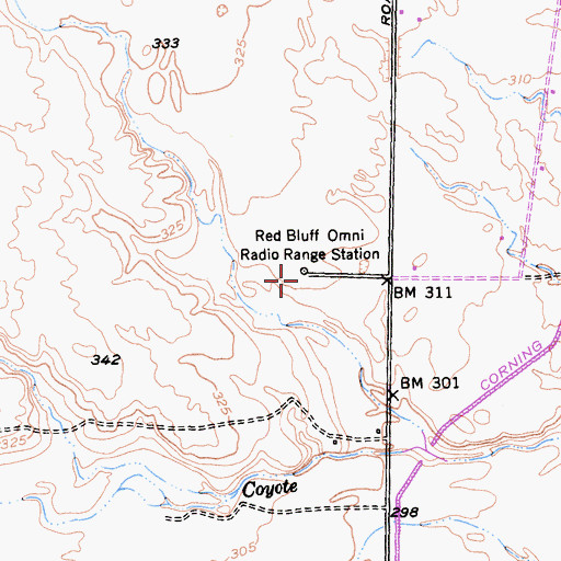 Topographic Map of Red Bluff Omni Radio Range Station, CA