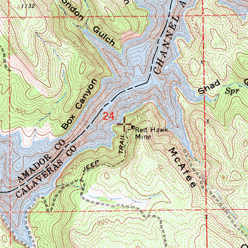 Topographic Map of Red Hawk Mine, CA