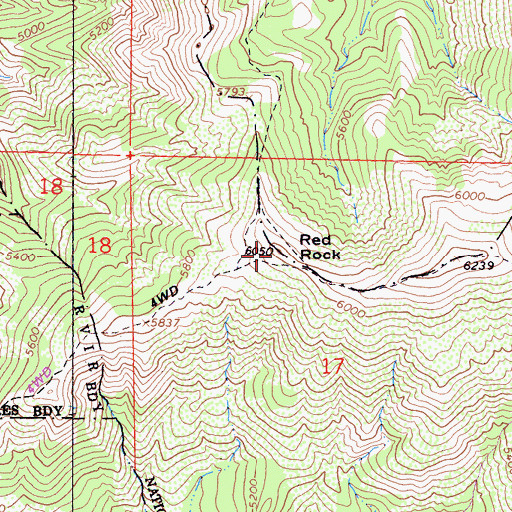 Topographic Map of Red Rock, CA