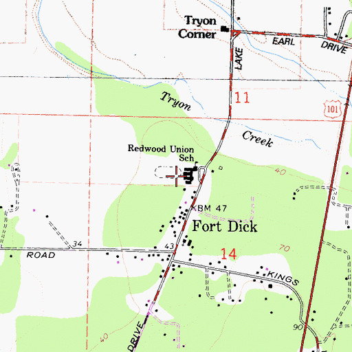 Topographic Map of Redwood Elementary School, CA