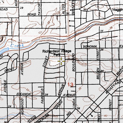 Topographic Map of Richardson Village Park, CA