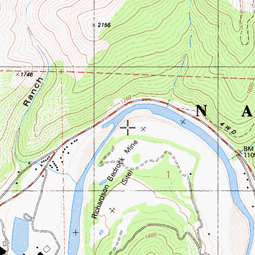 Topographic Map of Richardson Bedrock Mine, CA