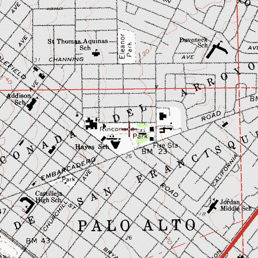 Topographic Map of Rinconada Park, CA