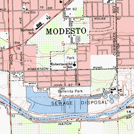 Topographic Map of Robertson Road Elementary School, CA