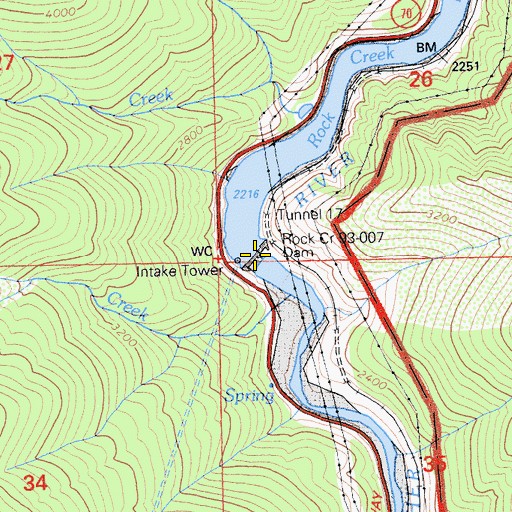 Topographic Map of Rock Creek Dam, CA