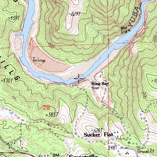 Topographic Map of Rose Bar, CA