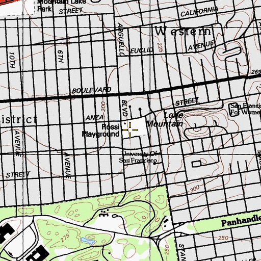 Topographic Map of Rossi Playground, CA