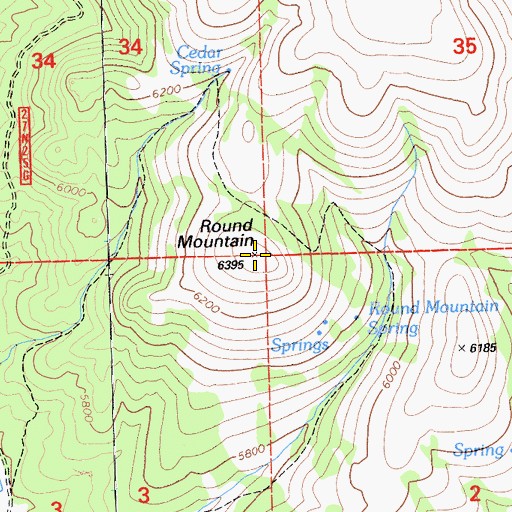 Topographic Map of Round Mountain, CA