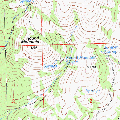 Topographic Map of Round Mountain Spring, CA