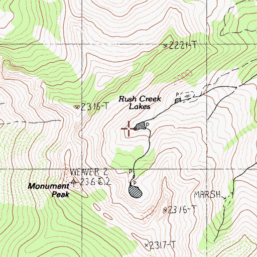 Topographic Map of Rush Creek Lakes, CA