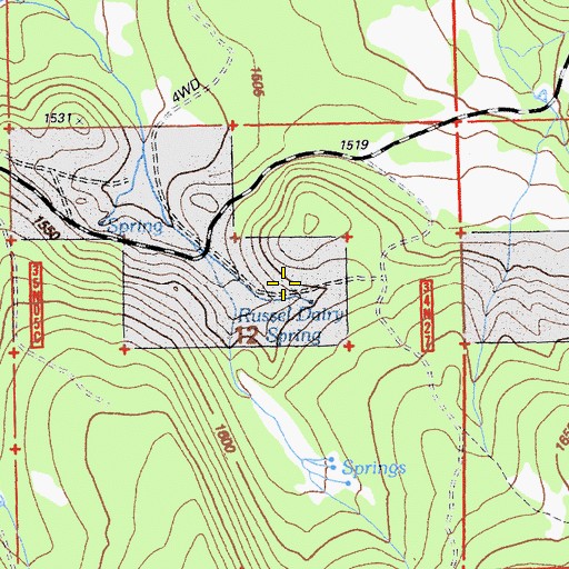 Topographic Map of Russell Dairy Spring, CA