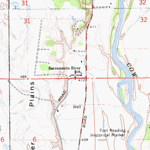 Topographic Map of Sacramento River School, CA