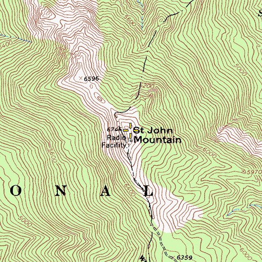 Topographic Map of Saint John Mountain, CA