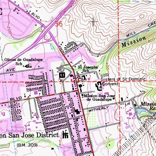 Topographic Map of Saint Joseph School, CA