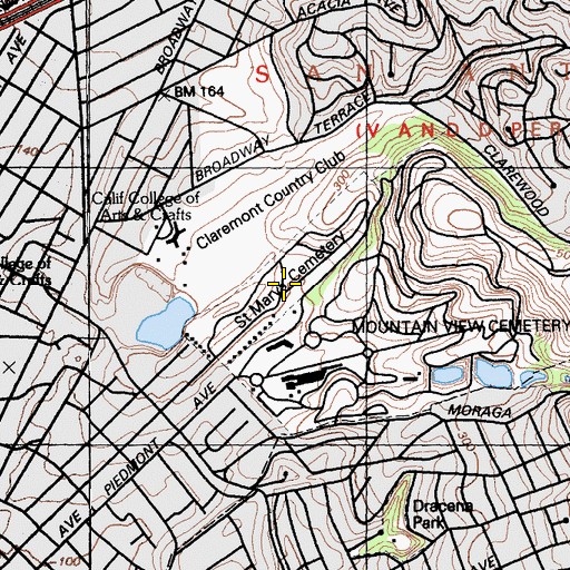 Topographic Map of Saint Marys Cemetery, CA