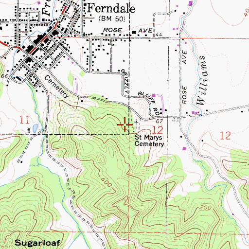 Topographic Map of Saint Marys Cemetery, CA