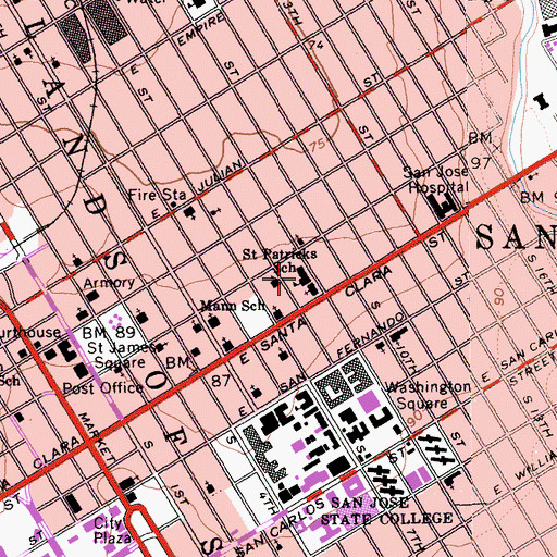 Topographic Map of Saint Patrick School, CA