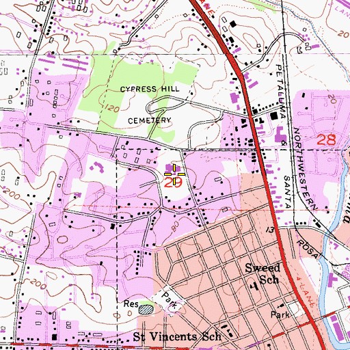 Topographic Map of Saint Vincent High School, CA