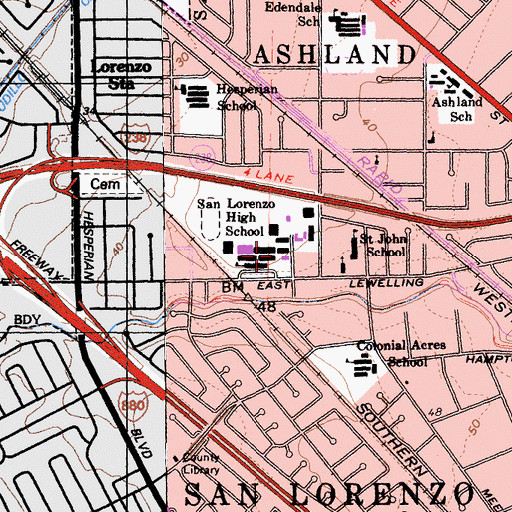 Topographic Map of San Lorenzo High School, CA