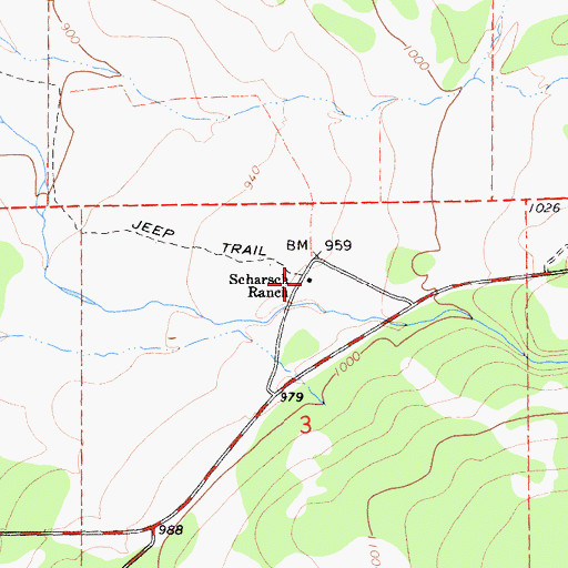 Topographic Map of Scharsch Ranch, CA