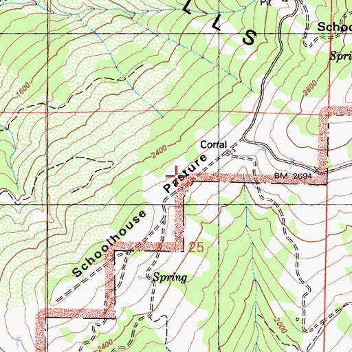 Topographic Map of Schoolhouse Pasture Rock, CA