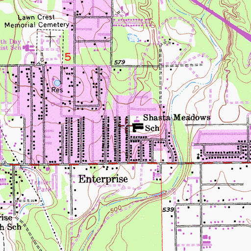 Topographic Map of Shasta Meadows Elementary School, CA