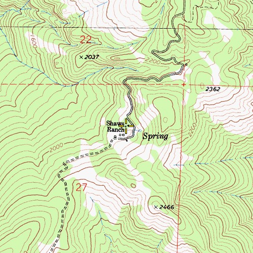 Topographic Map of Shaws Ranch, CA