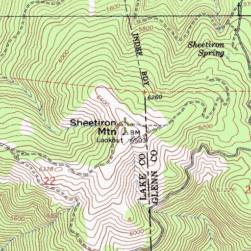 Topographic Map of Sheetiron Mountain, CA