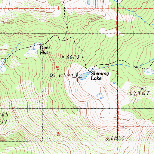 Topographic Map of Shimmy Lake, CA