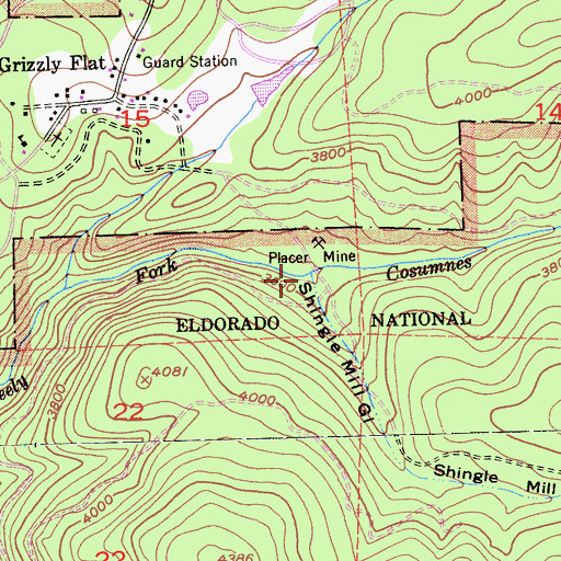 Topographic Map of Shingle Mill Gulch, CA