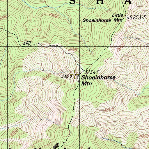 Topographic Map of Shoeinhorse Mountain, CA