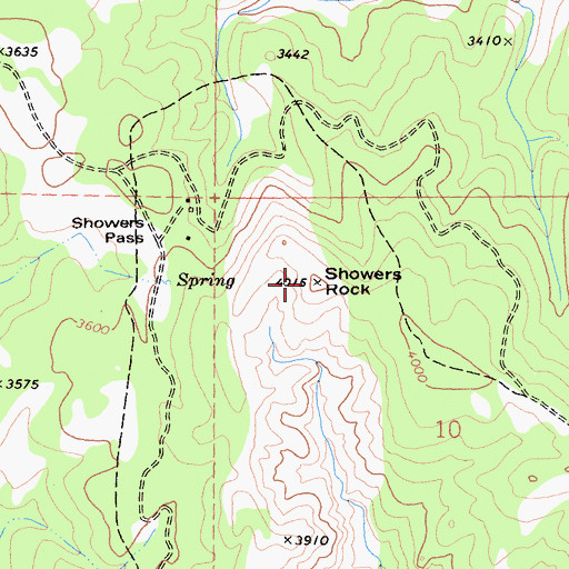 Topographic Map of Showers Rock, CA