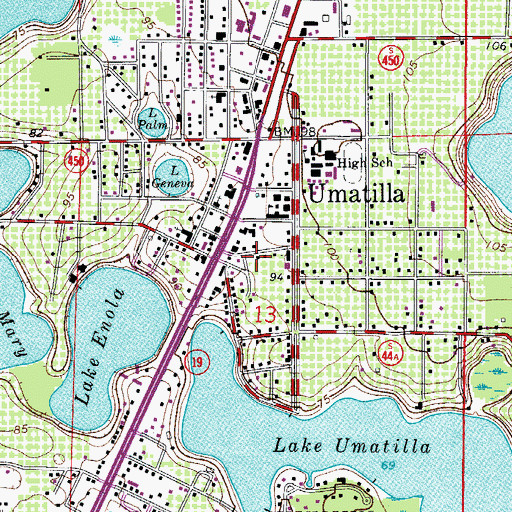 Topographic Map of Umatilla Fire Department, FL